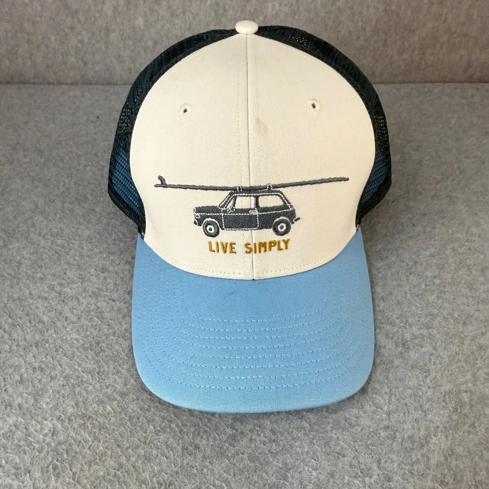 Patagonia Trucker Hat Surfboard Car Live‎ Simply Beige Blue Mesh Cap One Size OS